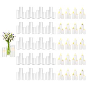 Centrotavola per Matrimoni, Set di 120 Pezzi con Candele a Colonna e Vasi in Vetro, Portacandele Cilindrici Trasparenti per Decorazioni da Tavola - Product Image 1