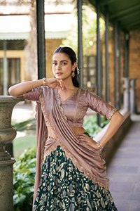 Conjunto de Lehenga Choli de Seda Verde para Mujer, Blusa Rosa, Dupatta Bordada, Traje Tradicional Indio para Bodas - Product Image 3