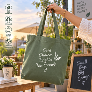 Sac fourre-tout en toile Good Things Go Further, sac de courses réutilisable écologique avec motif de feuilles, couleur verte - Product Image 5