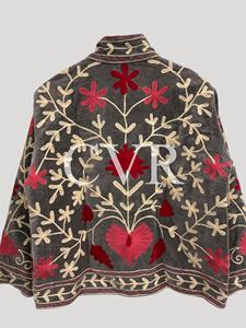 Abrigo Floral Bordado Estilo Chino con Cuello Mandarín, Manga Tres Cuartos, Chaqueta Corta Informal de Invierno para Mujer Adulta - Product Image 2