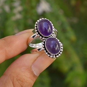 Bague en améthyste violette, argent 925, faite à la main, pour femme, style bague de fiançailles à taille ronde - Product Image 1