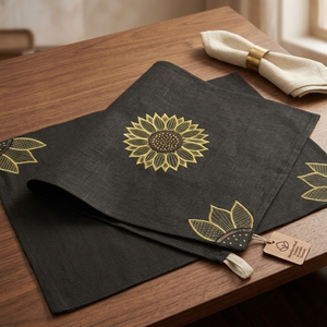 Handcrafted Cotton Table Mat Set Sunflower Design Durable Washable Reusable Dining Kitchen Decor Eco Friendly Quality <b>Placemats</b>. - Product Image 3