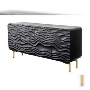Vandana Heritage Order Modern Eco-Friendly Sideboard WAVE 160cm Black mango Wood Solid Wood Kitchen Matt <b>Gold</b> Metal <b>Legs</b> - Product Image 4