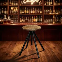 Table de bar moderne en fer et bois, plateau rond en bois massif, base trépied en métal noir, hauteur de comptoir, table de bistrot pour la maison et les restaurants