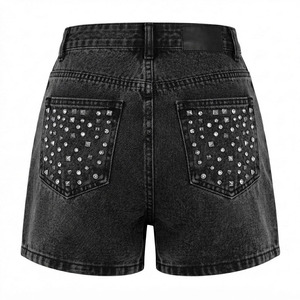 Shorts en jean personnalisés avec logo en strass, shorts en jean noirs à taille haute pour femmes, ornés de cristaux, style Y2K, streetwear - Product Image 2