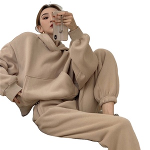 ผู้หญิงสีทึบ2021ที่มีคุณภาพสูงผ้าฝ้ายผ้าผู้หญิงเสื้อกันหนาวหมวกชุดโลโก้ที่กำหนดเองที่มีอยู่ผู้หญิงเสื้อกันหนาวหมวกชุด - Product Image 1