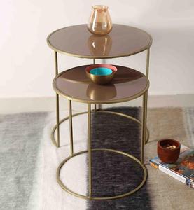 Modern Brass Side <b>Table</b> Set With Tempered Glass Top For Living Room Furniture - Product Image 2