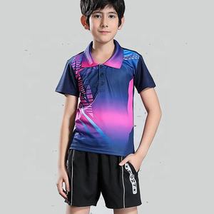 Tenue de tennis unisexe bleue à imprimé géométrique - Maillot de tennis à manches courtes en polyester pour l'été, vêtement de sport pour adulte, coupe classique - Product Image 4