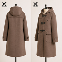 Manteau long en laine mélangée à capuche pour femme, style duffle, avec fermeture à boutons, teint uni, décontracté, personnalisable avec logo, chaud, pour l'hiver, OEM/ODM