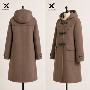 Manteau long en laine mélangée à capuche pour femme, style duffle, avec fermeture à boutons, teint uni, décontracté, personnalisable avec logo, chaud, pour l'hiver, OEM/ODM - Product Image 2