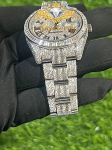 Montre de luxe en quartz avec incrustation de diamants Moissanite, bracelet en acier inoxydable, style Hip Hop, date automatique, ton argent, chiffres romains, cadeau - Product Image 6