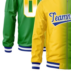 Veste bomber universitaire sur mesure en gros, deux tons vert et jaune, softshell, broderie du nom de l'équipe, sans protection anti-UV, respirante pour l'hiver - Product Image 6