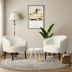 Fauteuil de chambre moderne blanc avec accents capitonnés, fauteuil rembourré fait main avec structure en bois pour salon, chambre à coucher, maison, villa - Product Image 1