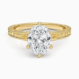 Bague solitaire vintage gravée avec diamant ovale cultivé en laboratoire certifié IGI Vaayu Jewels - Or 10K/14K/18K Argent 925/935 pour mariage - Product Image 2