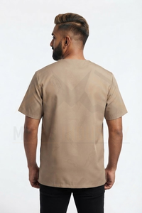 เสื้อสครับแขนสั้นสีเบจสำหรับผู้ชาย เสื้อผ้าฝ้ายสำหรับทำงาน มีกระเป๋าด้านหน้า ใส่สบาย - Product Image 2