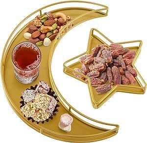 Luxurious Metal Ramadan Serving Storage Tray Crescent Moon And Star Platter for Dates Nuts Tea Eid <b>Coffee</b> <b>Table</b> Home Decoration - Product Image 3
