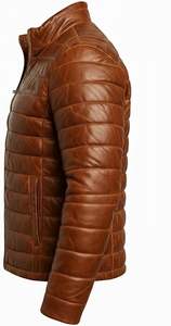 Chaqueta de cuero de piel de cordero con relleno de plumón para hombre - Chaqueta bomber acolchada en color marrón desgastado - Product Image 2