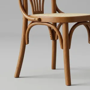 Silla Clásica de Madera Curvada para Restaurante con Reposabrazos Curvos, Asiento Tejido y Estructura de Madera Sólida para Cafetería, Hogar y Muebles de Salón - Product Image 5