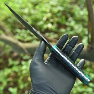 Hand Forged Damascus Steel Bushcraft Knife Pine Cone Handle Full Tang Fixed Blade Camping Knife with <b>Leather</b> Sheath Custom OEM - Product Image 5