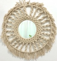 Nouveau Style fait à la main macramé miroir tenture murale Boho acrylique miroir maquillage pour salon chambre décor à la maison