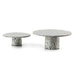 Precious mother of pearl cake stand, silver floral patterned tiled <b>seashell</b> container set filled with fine <b>chocolates</b> - Product Image 2