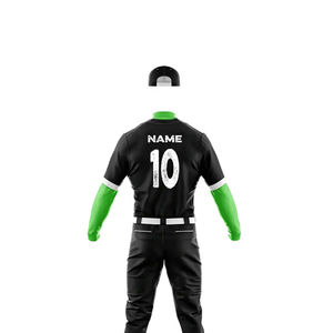 ชุดเบสบอลสีดำแบบกำหนดเองพร้อมแขนเสื้อสีเขียวและเสื้อหมายเลข 10 ผ้าโพลีเอสเตอร์ระบายอากาศได้ดีสำหรับผู้ใหญ่ชายสำหรับทีม - Product Image 5