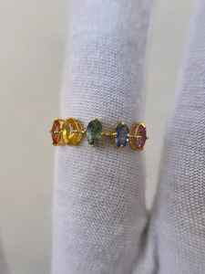 แหวนแซฟไฟร์วินเทจหลายเม็ด แหวนหมั้นแซฟไฟร์ห้าเม็ด เงินแท้ 925 ชุบทอง 14K แหวนขอแต่งงาน - Product Image 2