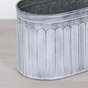 Maceta Ovalada de Plástico Acanalado Blanqueado, Contenedor de Jardín Estilo Rústico para Uso en Exteriores - Product Image 2