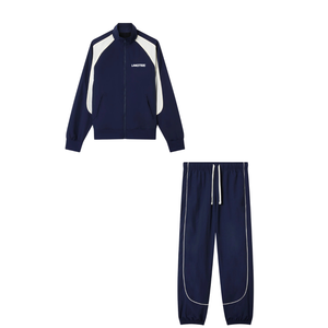 Men Full <b>Zip</b> Stand Collar Plus Size Winter Tracksuit <b>Trousers</b> Contrast Panel Casual Streetwear Custom Two Piece Outfit Set - Product Image 1