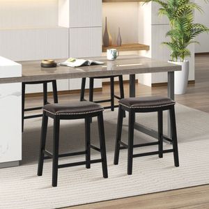 Set of 2 26-Inch Counter Height <b>Bar</b> <b>Stools</b> with Comfortable Upholstered Seat - Product Image 2