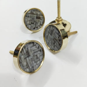 Nouveaux boutons de tiroir en marbre naturel rond en émail à motif de corde avec cadre en laiton pour cuisine et armoire pour armoires et commodes - Product Image 1