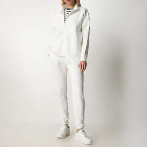 Conjunto de Sudadera y Pantalones Deportivos de Dos Piezas para Mujer, Color Blanco Sólido, Felpa, Corte Regular, Ecológico, 380g - Product Image 2