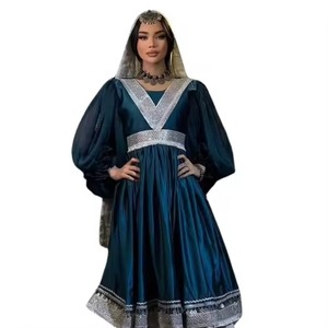 Robe afghane décontractée pour femmes, respirante, écologique, anti-rides, avec dentelle, fermeture éclair, couleur unie, longueur maxi, robes naturelles - Product Image 1