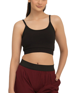 <b>Women</b> Solid <b>Black</b> Spaghetti Strap <b>Crop</b> <b>Top</b> Scoop Neck Seamless Yoga Sports Bra Medium Support Breathable - Product Image 4