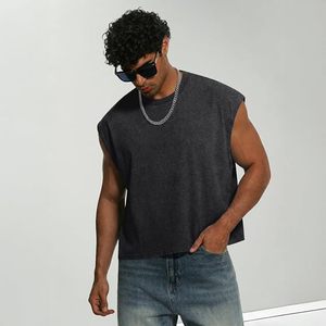 Mens Acid Wash Cropped Tank <b>Tops</b> Dolman Sleeve T Shirt Oversized Vintage Muscle Sleeveless Boxy Tees <b>Crop</b> <b>Top</b> - Product Image 1