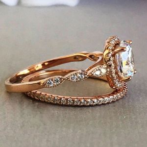 Bague de mariage en or rose 10 carats avec diamant synthétique taille brillant rond 2,00 carats, clarté VS1, couleur F, certifié IGI, ensemble nuptial CVD - Product Image 3