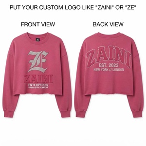 เสื้อครอปท็อปผู้หญิง ผ้าคอตตอนฟลีซ 280 GSM พรีเมียม สีชมพู แบบสวมหัว ตกแต่งกราฟิกโลโก้ด้วยคริสตัล สไตล์สตรีทแวร์ - Product Image 1