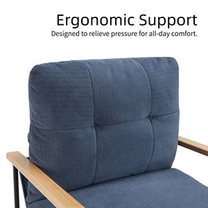 Poltrona Moderna e Confortevole con Cuscino Rimovibile, Sedia Blu con Braccioli in Legno per Soggiorno e Camera da Letto - Product Image 4
