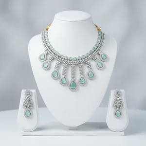 Silver Plated Women's Zircon Necklace <b>set</b> Teal Crystal Pear Cut Stones Classic Wedding <b>Jewelry</b> <b>Bridal</b> Fashion <b>Jewelry</b> <b>Set</b> - Product Image 6