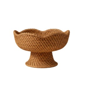 Grand saladier décoratif en rotin festonné, panier à fruits sur pied pour cuisine et salle à manger, fabriqué au Vietnam - Product Image 6