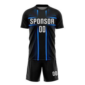 Tenues de football personnalisées imprimées par transfert thermique noir, blanc et bleu clair, tailles et couleurs variées, pour adultes unisexes - Product Image 2