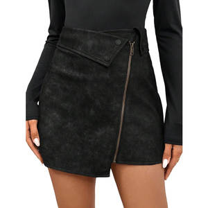 Jupes en cuir vintage pour femmes, zippées, taille haute, ourlet asymétrique, mini-jupes 2026 - Product Image 5