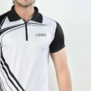 Polo à manches courtes pour homme, imprimé géométrique blanc et noir, séchage rapide, en polyester tricoté, style sportif, logo sur le devant - Product Image 4