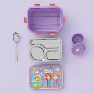 Boîte à lunch en acier inoxydable pour enfants, 3 compartiments, anti-fuite, boîte bento, conteneur de stockage alimentaire, boîte à lunch portable, boîte à lunch pour le bureau - Product Image 3