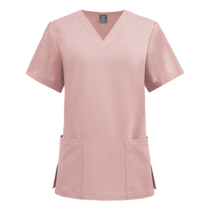 Unisex V Neck Medical <b>Scrub</b> <b>Top</b> Short Sleeve Hospital Nursing Uniform Clinical Workwear Patch Pockets Custom Logo - Product Image 4