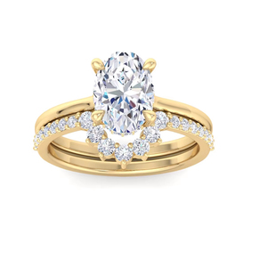 Oval Cut Lab Grown Diamond Engagement <b>Ring</b> <b>Set</b> Halo Diamond Bridal <b>Set</b> Curved Diamond Wedding Band <b>Gold</b> Bridal <b>Ring</b> <b>Set</b> - Product Image 1