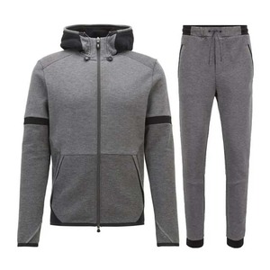 Survêtement gris pour homme, coupe classique, avec fermeture éclair intégrale, capuche, polyester et coton, pour l'automne, avec poches latérales - Product Image 1