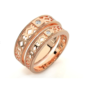 925 Sterling <b>Silver</b> Rose Gold Plated Geometric <b>Couple</b> <b>Rings</b> - Product Image 2