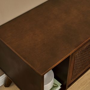 Mobile TV in Rattan Stile Mid-Century Modern da 75 Pollici, Mobile Intrattenimento per Soggiorno e Sala Multimediale, Console Multimediale da 67,9 Pollici - Product Image 4