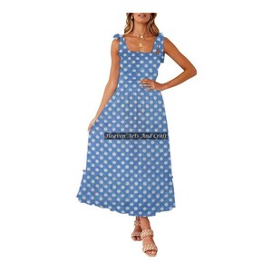 Vestido de tirantes finos de algodón con estampado floral hecho a mano para mujer, estilo playero, de diseñador. - Product Image 3